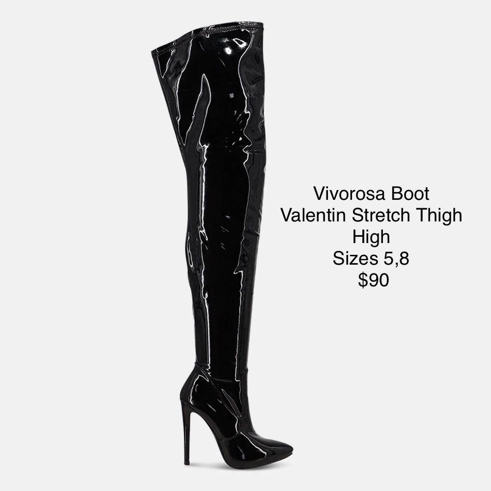 Patent thigh high boot. Item is new in unworn/unused condition.
